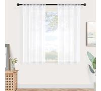 MRTREES Voile White Curtains 54 Inch Drop 2 Panels Voile Curtain Panel Rod Pocket for Door Bedroom Kitchen 66x54 Inch Drop Short Sheer Curtains 167cm x 137cm