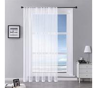 MRTREES Voile White Curtains, Net Curtains Rod Pocket for Bedroom and Living Room, Faux Linen Sheer Curtains White