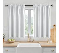 MRTREES Waterproof Blackout Curtains 35 Inch Drop, Small Thermal Rod Pocket Curtains for Kitchen Bedroom Cafe Cupboard Caravan Bay Window, 2 Panels 75x90 CM 30x35 Inch White