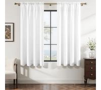 MRTREES White Semi Sheer Linen Rod Pocket Curtains, 2 Panels W46 x L66 Inch | Linen Look Semi-Transparent Voile Curtains, Light Filtering, Suitable for Bedroom, Study, Kitchen, Living Room, 117x167 CM