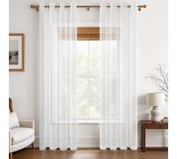 MRTREES White Voile Curtains 90 Drop Pair 2 Panels, Linen Look Long Sheer Curtains for Bedroom and Living Room 55x90 Inch Drop 140cm x 228cm White