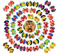 Mruq pet 50pcs Summer Small Dog Hair Bows, Bulk Fruit Dog Bows with Rubber Bands, Mix Dainty Pretty Pet Dog Grooming Hair Bows, Handmade Multicolor Dog Bows for Puppy Dog Hair Accessories (A311-50)