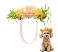 Mruq Pet Adjustable Dog Flower Headband, Floral Crown for Small Medium Dogs, Cute Puppy Hair Accessories with Artificial Flowers for Birthday Wedding Party Photoshoot