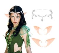 MRUVTC Tiara And Elf Ears Set,Crystal Princess Crown Headband,Renaissance Elf Headpiece Elf Tiara Fairy Headpieces Elf For Women Wedding Party,Fairy Pixie Elf Ears For Cosplay Halloween (silver)