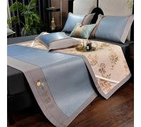 MRVAKDYDI Bamboo Mattress Summer Sleeping Mat, Foldable 2-Sided Rattan Ice Silk Cooling Mat with Pillowcase(s) Multicolor Multiple Sizes(Blue+yellow,200 * 220cm)