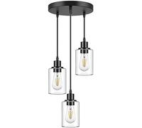 MRVAKDYDI Glass Pendant Light Ceiling Light, Black Metal 3-Light Glass Shade Chandelier Hanging Ceiling Pendant Lamp(C)