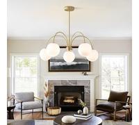 MRVAKDYDI Glass Pendant Light Ceiling Light, Mid Century Modern Glass Globe Ceiling Chandelier Pendant Light Flush Mount Gold 3-Light Or 5-Light(5 Light)