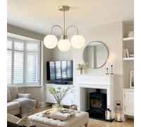 MRVAKDYDI Glass Pendant Light Ceiling Light, Mid Century Modern Glass Globe Ceiling Chandelier Pendant Light Flush Mount Gold 3-Light Or 5-Light(3 Light)