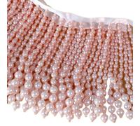 MRVAKDYDI Lace Trim with Tassel, Beaded Pearl Ribbon Lace Tassel Fringe Trim Decoration DIY Sewing Multicolor 1-2 yards(Pink,2 Yards)