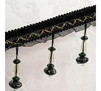 MRVAKDYDI Lace Trim with Tassel, Crystal Beaded Pendant Fringe Braid Tassel Trim for Curtain Lampshade Multicolor 12 yards(Black)