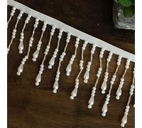 MRVAKDYDI Lace Trim with Tassel, Pearl Beaded Tassel Fringe Lace Trim With Ribbon 1-2 Yards Black White(White,1 Yard)