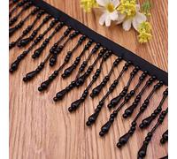 MRVAKDYDI Lace Trim with Tassel, Pearl Beaded Tassel Fringe Lace Trim With Ribbon 1-2 Yards Black White(Black,2 Yards)