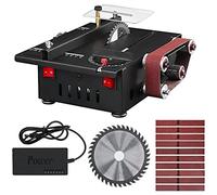 MRVAKDYDI Mini Wood Lathe Machine, 2-In-1 Table Saw And Belt Sander 300W 30mm Cutting Depth Woodworking DIY Kit Standard Black