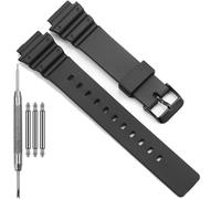 MRW200H Series Watchbands Compatible with Casio MRW-200H Resin Watch Strap Stainless steel Pin Buckle Replacemnet Bracelet (Black band black buckle)