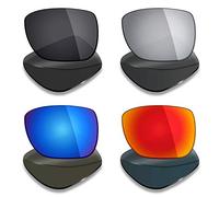 Mryok 4 Pair Polarized Replacement Lenses for Oakley Deviation Sunglass - Stealth Black/Fire Red/Ice Blue/Silver Titanium