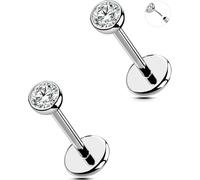 MS CUTE 2Pcs 20G/18G/16G Threadless Nose Stud Flat Back Earrings 316L Surgical Steel CZ Daity Nose Helix Cartilage Tragus Conch Labret Medusa Monroe Piercing Jewelry for Women Men, 16g 5mm, Stainless