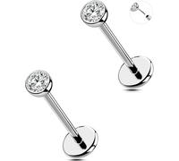 MS CUTE 2Pcs Silver 20G/18G/16G Threadless Nose Stud Flat Back Earrings 316L Surgical Steel CZ Daity Nose Helix Cartilage Tragus Conch Labret Medusa Monroe Piercing Jewelry-Multiple Sizes & Gauges