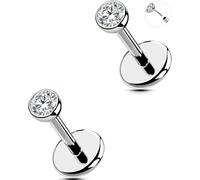 MS CUTE 2Pcs Silver 20G/18G/16G Threadless Nose Stud Flat Back Earrings 316L Surgical Steel CZ Daity Nose Helix Cartilage Tragus Conch Labret Medusa Monroe Piercing Jewelry-Multiple Sizes & Gauges