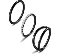 MS CUTE 316L Stainless Steel Nose Ring Set - 3PCS Nose Hoops with Cubic Zirconia, 20G/18G, Silver/Black/Gold, 6mm/7mm/8mm Sizes, Seamless & Hinged Design for Sensitive Skin Jewelry, 20g 8mm, Metal