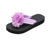 Ms. Europe and The States Summer Soft Bottom Chain Flat Bottom Word Slippers Female Stone Pattern Beach Sandals Drag (Purple, 4)