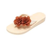 Ms. Europe and The States Summer Soft Bottom Chain Flat Bottom Word Slippers Female Stone Pattern Beach Sandals Drag (Brown, 3)