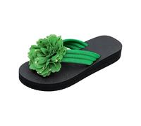 Ms. Europe and The States Summer Soft Bottom Chain Flat Bottom Word Slippers Female Stone Pattern Beach Sandals Drag (Green, 4.5)