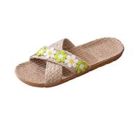 Ms Europe and The States Summer Women's Stone Flat Sandals with Chain, Light Green, 7 UK