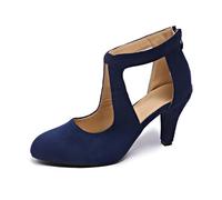 Ms Europe And The United States Fashion Back Zipper Package Heel Fish Head Female Summer Big Yards Side Empty Fine With Roman Sandals (Navy, 4)