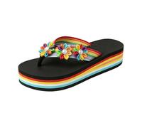 MS Europe States Sandals Soft Sole Chain Flat Bottom Word Pattern Women Beach Shoes Stone Pattern For, black, 6 UK