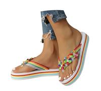 MS Europe States Sandals Soft Sole Chain Flat Bottom Word Pattern Women Beach Shoes Stone Pattern For, White, 9 UK