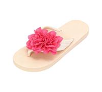 Ms Europe Women's Beach Sandals with Soft Sole Stone Pattern for Flat Slippers with Chain Decoration Casual Toe Separator for Holiday Everyday, Hot Pink, 8.5 UK