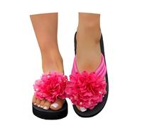 Ms Europe Women's Beach Sandals with Stone Pattern, Flat Sole Sandals for Everyday Use, Soft Chain, Comfortable Slippers for Holiday, Leisure, Hot Pink, 8.5 UK