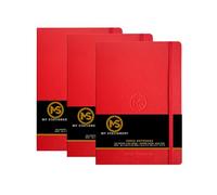 MS MY STATIONERY Index Notebook A5 Leatherette Hard Cover Notebook 8mm Ruled Margin A-Z Tabs 264 Pages 100gsm Acid-Free FSC Certified Paper-Pack of 3 (Red)