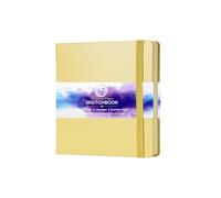 MS MY STATIONERY Sketchbook Acid-Free Paper 160gsm 120 Pages (60 Sheets) Sewn Binding 4.7" X 4.7" Leatherette Hardcover Watercolour Journal for Artists Mixed Media Use (Light Yellow)