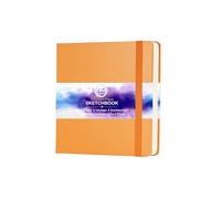 MS MY STATIONERY Sketchbook Acid-Free Paper 160gsm 120 Pages (60 Sheets) Sewn Binding 4.7" X 4.7" Leatherette Hardcover Watercolour Journal for Artists Mixed Media Use (Orange)