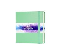 MS MY STATIONERY Sketchbook Acid-Free Paper 160gsm 120 Pages (60 Sheets) Sewn Binding 4.7" X 4.7" Leatherette Hardcover Watercolour Journal for Artists Mixed Media Use (Tiffany Green)