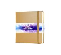 MS MY STATIONERY Sketchbook Acid-Free Paper 160gsm 120 Pages (60 Sheets) Sewn Binding 4.7" X 4.7" Leatherette Hardcover Watercolour Journal for Artists Mixed Media Use (Warm Beige)