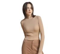 Ms.Myland Women's 100% Wool Knit Shirt Cashmere Crew Neck Pullover Top Sweater, Camel, L