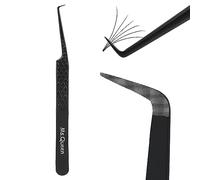 Ms.Queen Fiber Tip Tweezers for Lash Extensions, Precision 90 Degree Eyelash Tweezers for Volume & Classic Lashes,Black