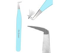 Ms.Queen Volume Tweezers For Eyelash Extensions, Fiber Tip Grip Lash Tweezers L-Shape Boot Mega Volume Mink Lashes Tweezers, Blue