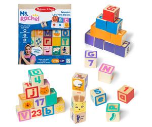 Ms. Rachel Melissa & Doug Letter Number and Game Wooden Learning Blocks with Activity Cards for Girls and Boys Toddlers Ages 18 Months+ - FSC-Certif