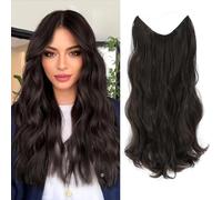 Ms TAj Dark Brown Halo Hair Extensions 20inch with Adjustable Size Removable Clips Invisible Secret One Piece Synthetic Curly Hair for Women