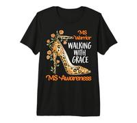 MS Warrior Walking with Grace Leopard Floral Orange Ribbon Premium T-Shirt