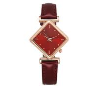 Ms. Watches Casual Leather Analog Quartz Watch Ms. Wristwatch Clock Business Date Casual Watch Adjustable Watch (Red, One Size)