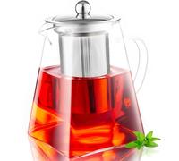MS WGO 950ml/32.12oz Heat-Resistant Borosilicate Glass Teapot with Strainer, Handmade Glass Teapot with Infuser, Square Shape Infuser Tea Pot