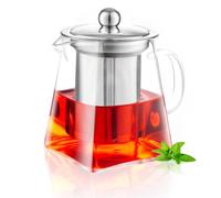 MS WGO Handmade Glass Teapot with Infuser 350ml/11.83oz, Square Shape Infuser Tea Pot, Heat-Resistant Borosilicate Glass Teapot with Strainer