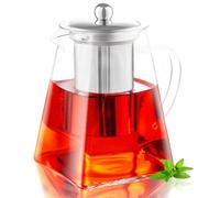 MS WGO Heat-Resistant Borosilicate Glass Teapot with Strainer, Square Shape Infuser Tea Pot 750ml/25.36oz, Handmade Glass Teapot with Infuser