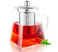 MS WGO Square Shape Infuser Tea Pot, 550ml/18.6oz Handmade Glass Teapot with Infuser, Heat-Resistant Borosilicate Glass Teapot with Strainer