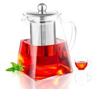 MS WGO Square Shape Infuser Tea Pot Set, 550ml/18.6oz Handmade Glass Teapot with Infuser, Heat-Resistant Borosilicate Glass Teapot with Strainer with 2 Cups