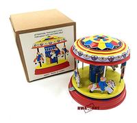 MS271 Retro Wind Up Pony Merry Go Round Tin Toy Clockwork Funny Gear High-wheel Carousel Vintage Mechanical Toys Collectible Gifts for Christmas Birthday Thanksgiving